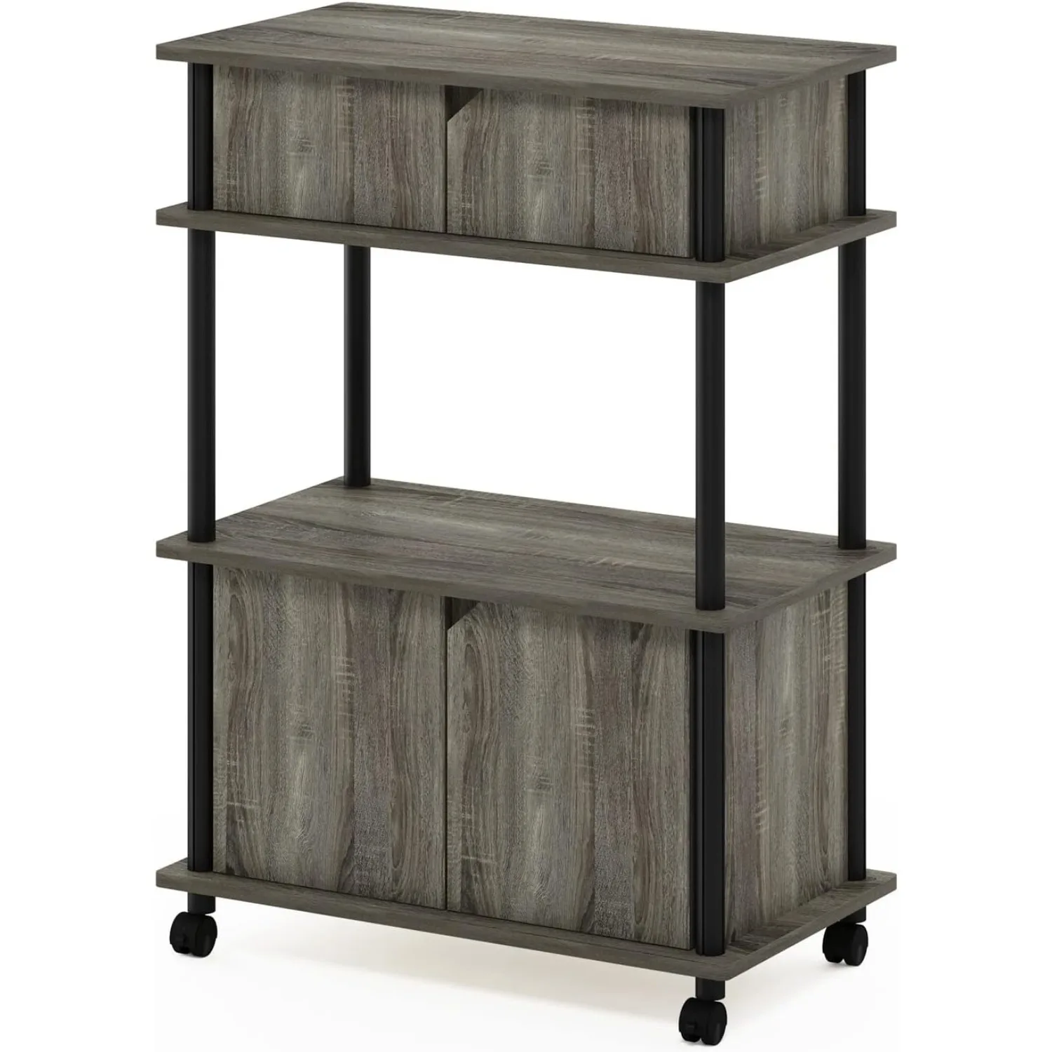 

Turn-N-Tube Kitchen Storage Cart with Cabinet and Lockable Wheels, French Oak Grey/Black