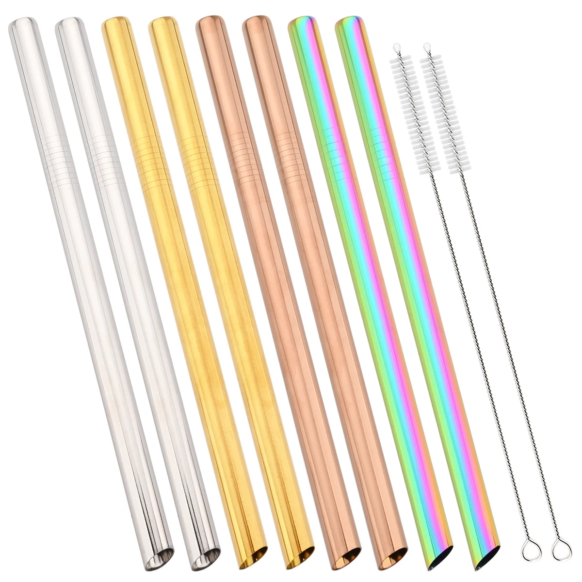 

8pcs Sharp Wide 12mm Stainless Steel Straw Fruit Juice Milkshake Cocktail Pearl Milk Tea Drinking Straw Set Home Bar Accessories