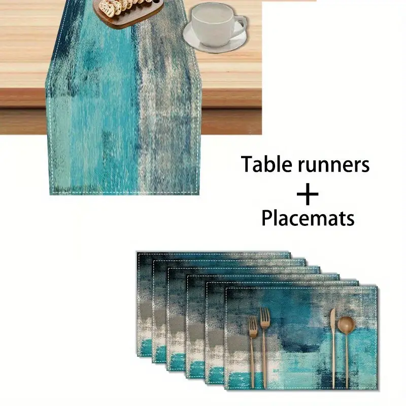 VIKAMA Morandi Abstract Ink Table Runner Placemats Set Waterproof Non Slip Kitchen Dining Table Mat view 6