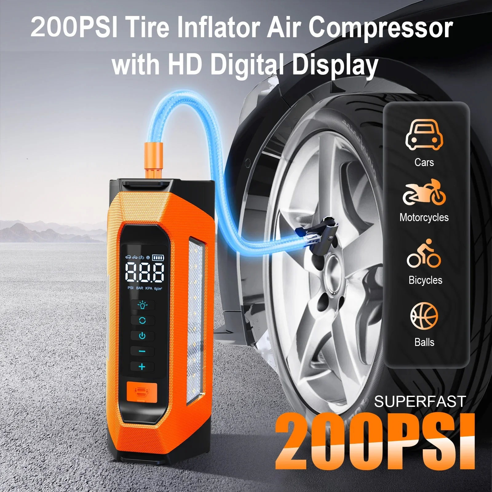 Arrancador de batería profesional multifunción para coche, supercalpresor de batería de 12v, Banco de energía, bomba de aire de arranque de batería, 8000amp, 200psi