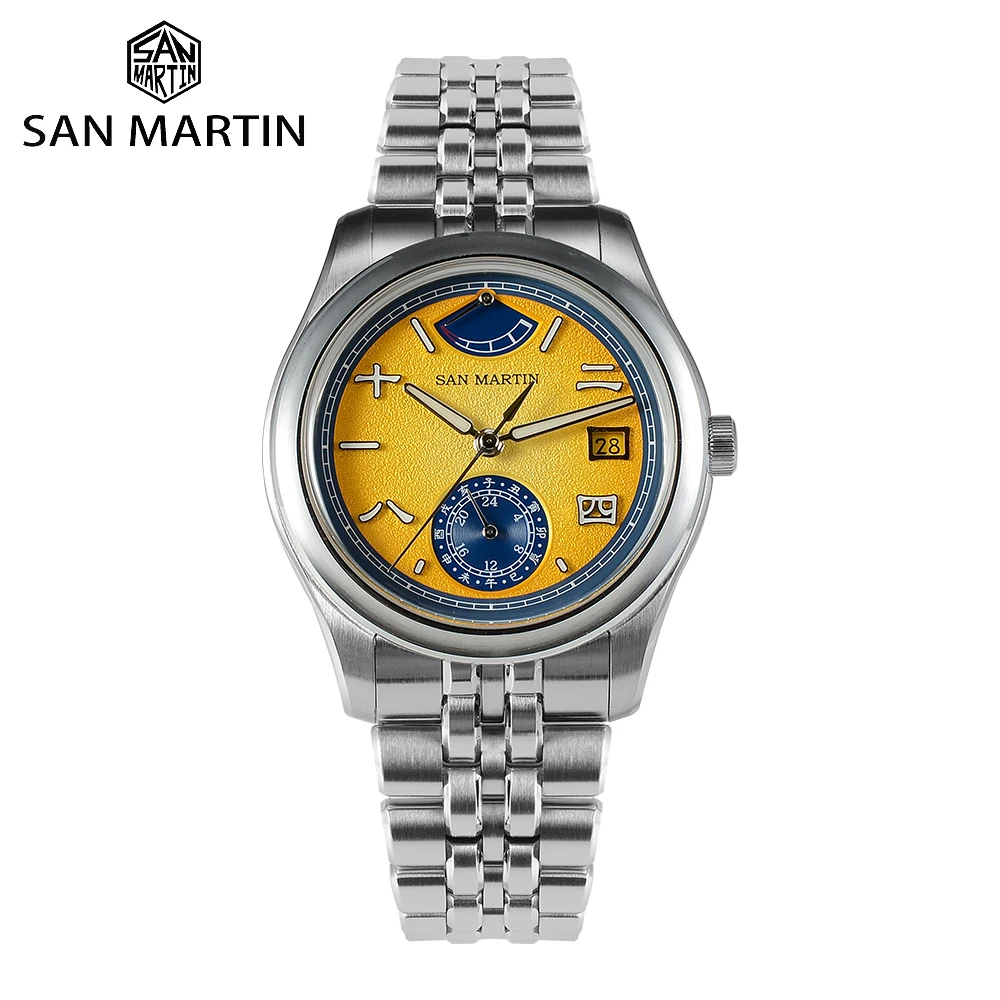 

San Martin New 39mm Men Watch Miyota 9132 Power Reserve Display Original Design Mechanical Watches Waterproof Luminous SN0144