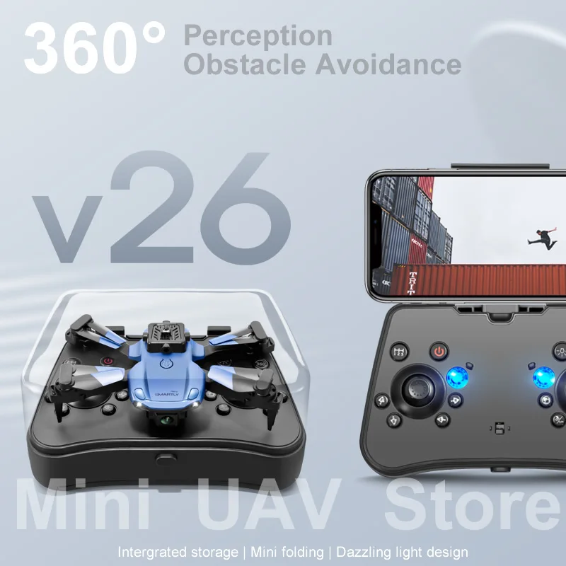 V26 Folding Quadcopter 360° Obstacle Avoidance FPV Mini Drone 4K Camera RC Helicopters Toy Gifts Intergrated Storage Free Return