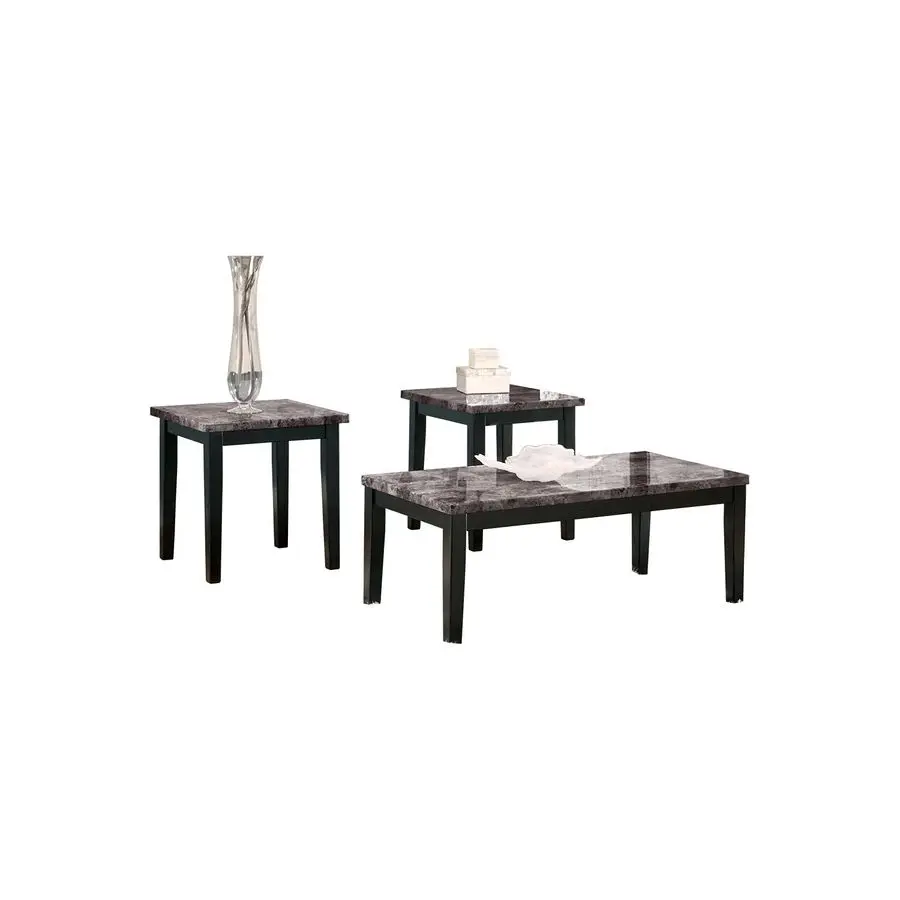 Maysville Faux Marble Top 3Piece Table Set, Includes Coffee Table amp 2 End Tables, Black