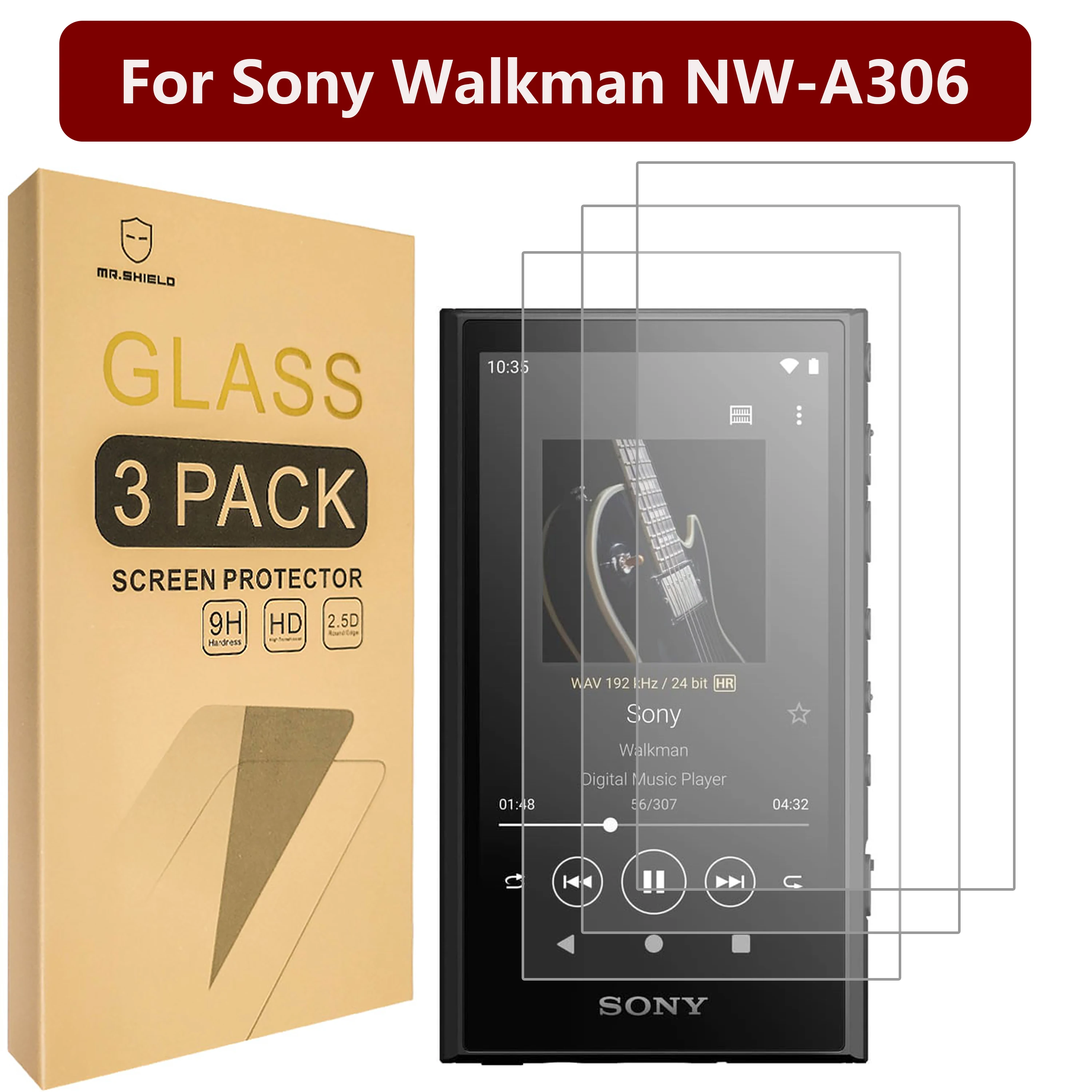 Mr.Shield Screen Protector compatible with Sony Walkman NW-A306 [Tempered Glass] [3-PACK] [Japan Glass with 9H Hardness]