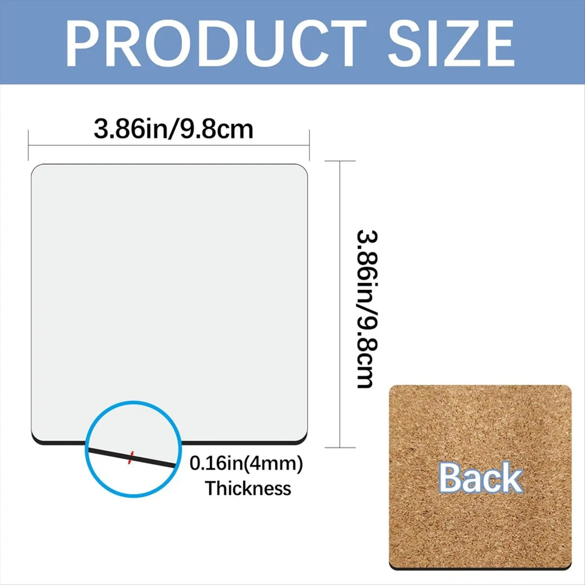 2026 NEW 30 Pcs Sublimation Square Coaster Blanks Bulk with Cork Back MDF Sublimation Coasters Blanks Cork 3.86x3.86 Inch