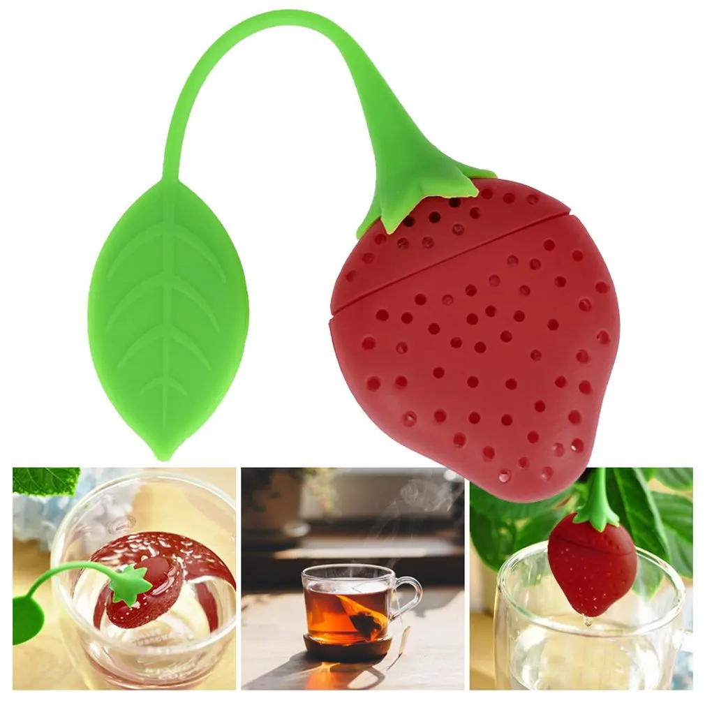 Strawberry Shape Tea Infuser Pure Soft Silicone Rubber Loose Tea Leaf Strainer Herbal Spice Filter Diffuser Kitchen Gadget