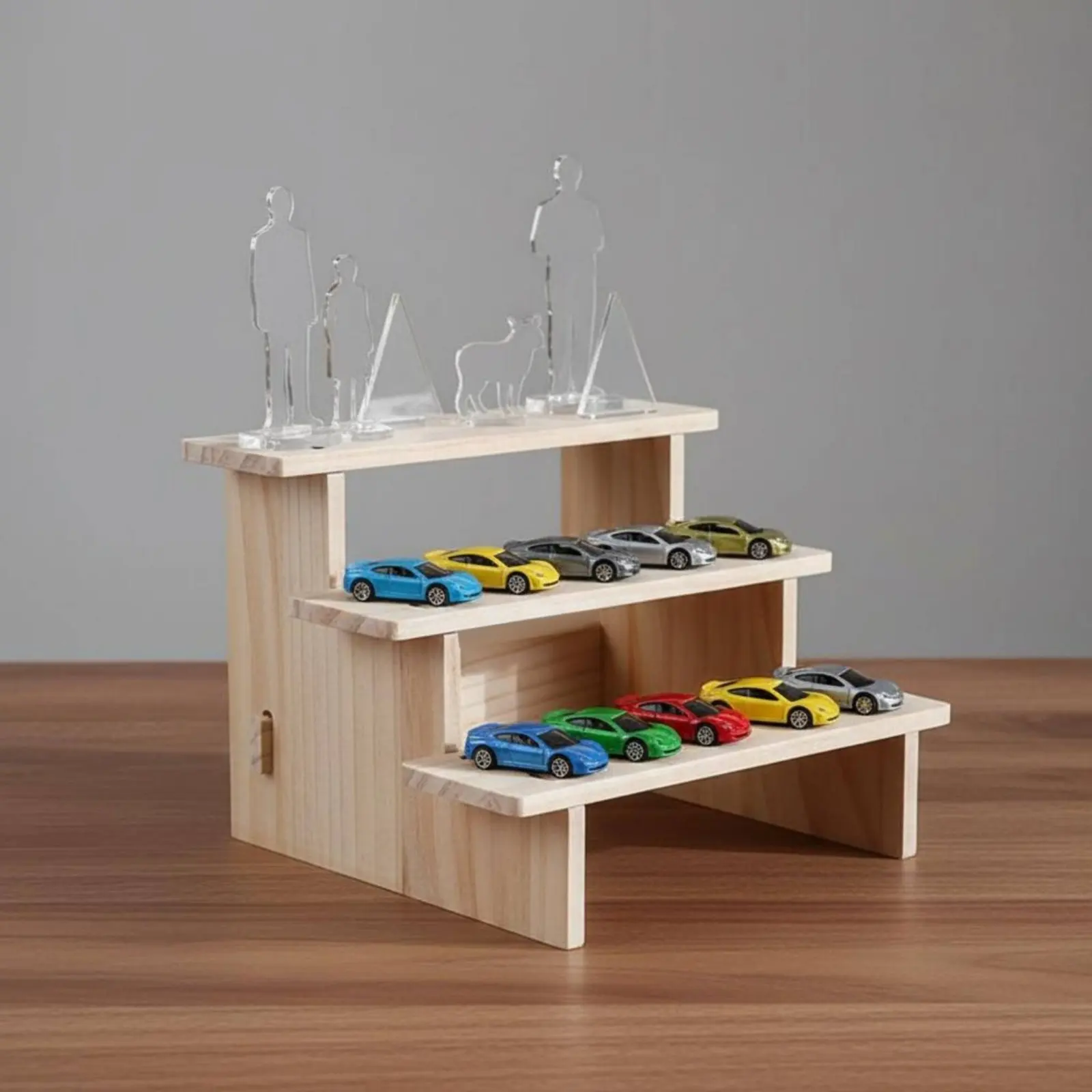 Four-Tier Wood Display Stand Multi-Functional Figurine Collection Shelf Wooden Display Riser Tiered Design Pastry Dessert Stand view 4