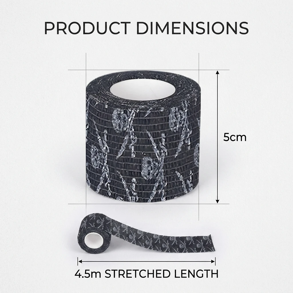 YUELONG Tattoo Grip Bandage Skull Pattern Self Adhesive Wrap 5cm X 4.5m Non Slip Handle Tape Tattoo Grip Cover Supplies