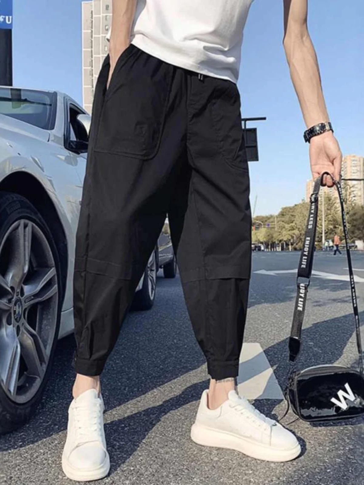 

Casual Harajuku Workwear Pants Men's Spring Autumn Trendy Color Versatile High End Sport Slim Fit Long Trousers