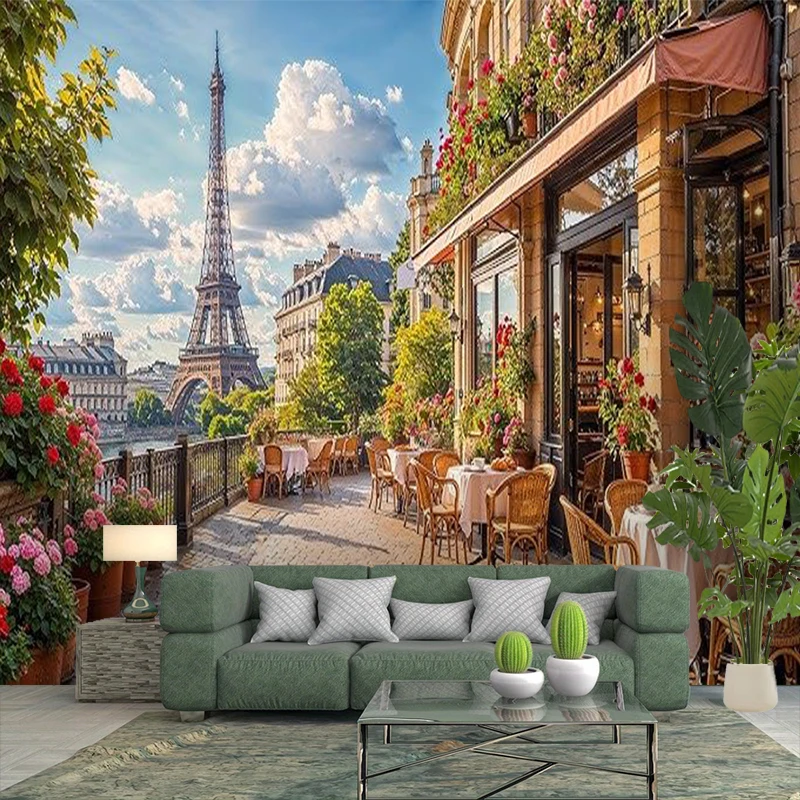 1PC Paris Eiffel Tower Street View Print Backdrop Banner, Bedroom Living Room Photo Background, Polyester, Home Decor, Wall Art