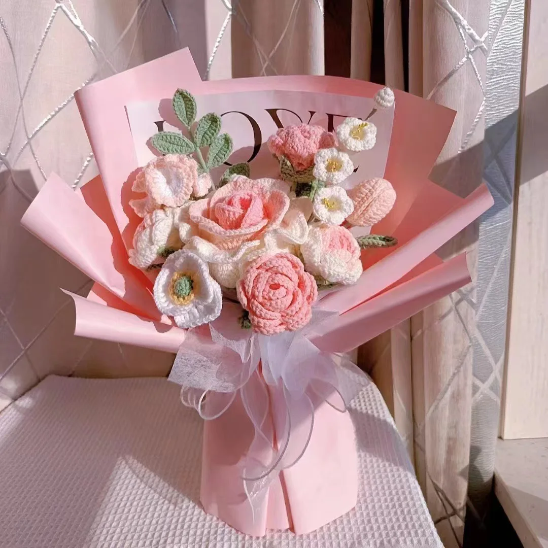 Valentine's Day Hand-Woven DIY Thai Rose Linglan Bouquet Knitted Wool Material Package 520 for Girlfriend