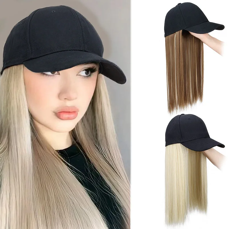 

Ladies Baseball Cap Wig, Long Straight Wig with Personality, High-temperature Chemical Fiber Wig, Multi-color Wig