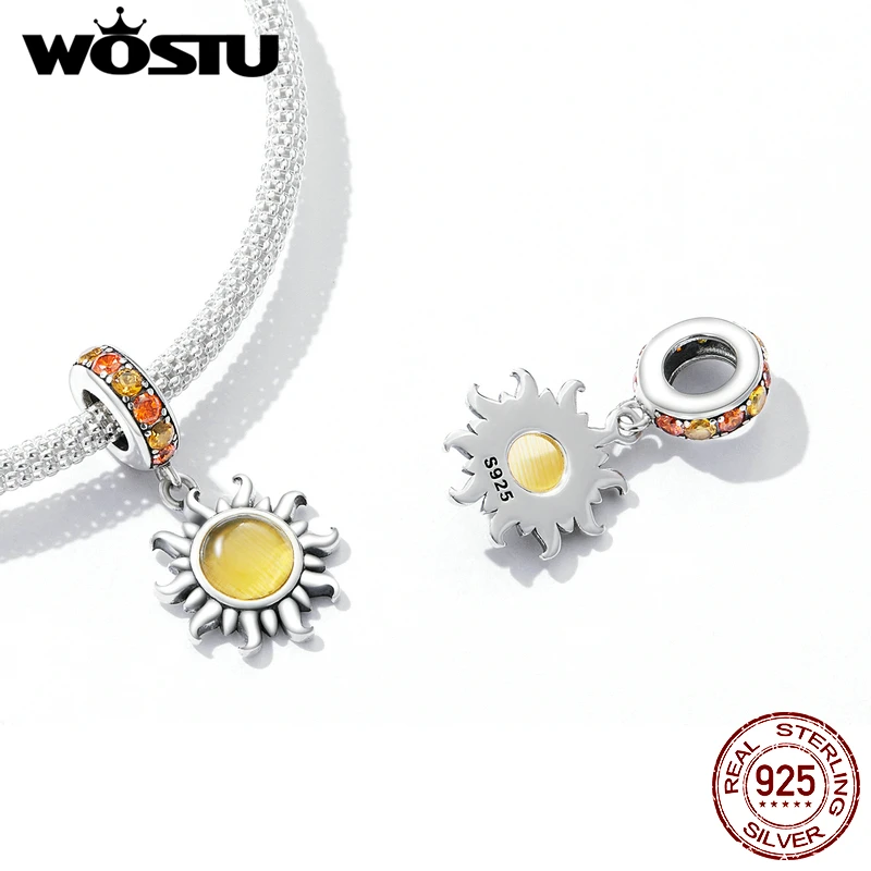 WOSTU Vintage 925 Sterling Silver Sun Style colore ambra vetro di Murano Charms perline Fit bracciali originali braccialetto creazione di gioielli