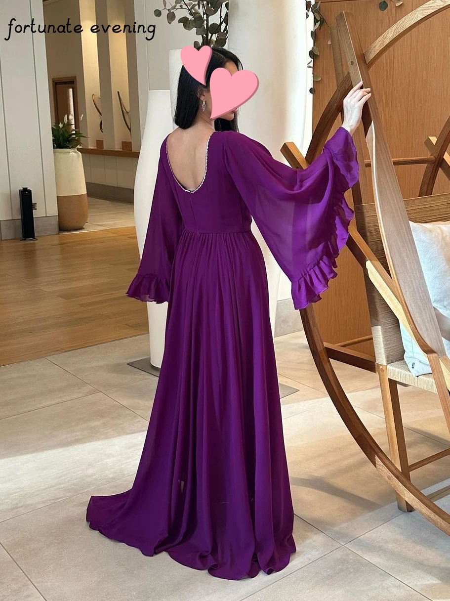 

Fortunate Evening Elegant Vintage Sweet Sexy Purple Beads Chiffon Backless Ruffle Formal Occasion Prom Dress Evening Party Gowns