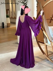 Fortunate Evening Elegant Vintage Sweet Sexy Purple Beads Chiffon Backless Ruffle Formal Occasion Prom Dress Evening Party Gowns