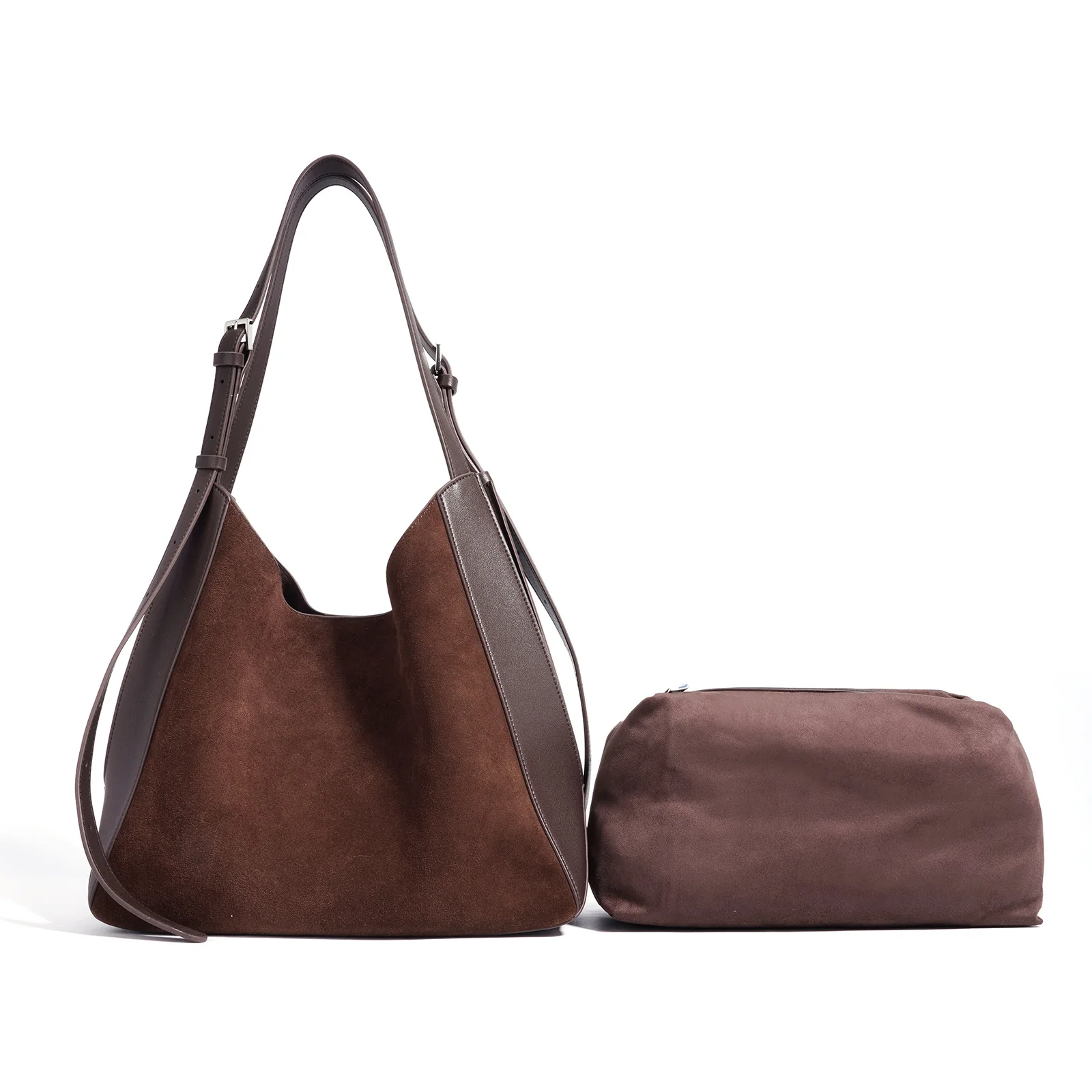 

New 2025 Winter Advanced Feeling Large Tote Matte Cow Leather Suede Women Handbag Coffee Green Female Armpit Shoulder Bag