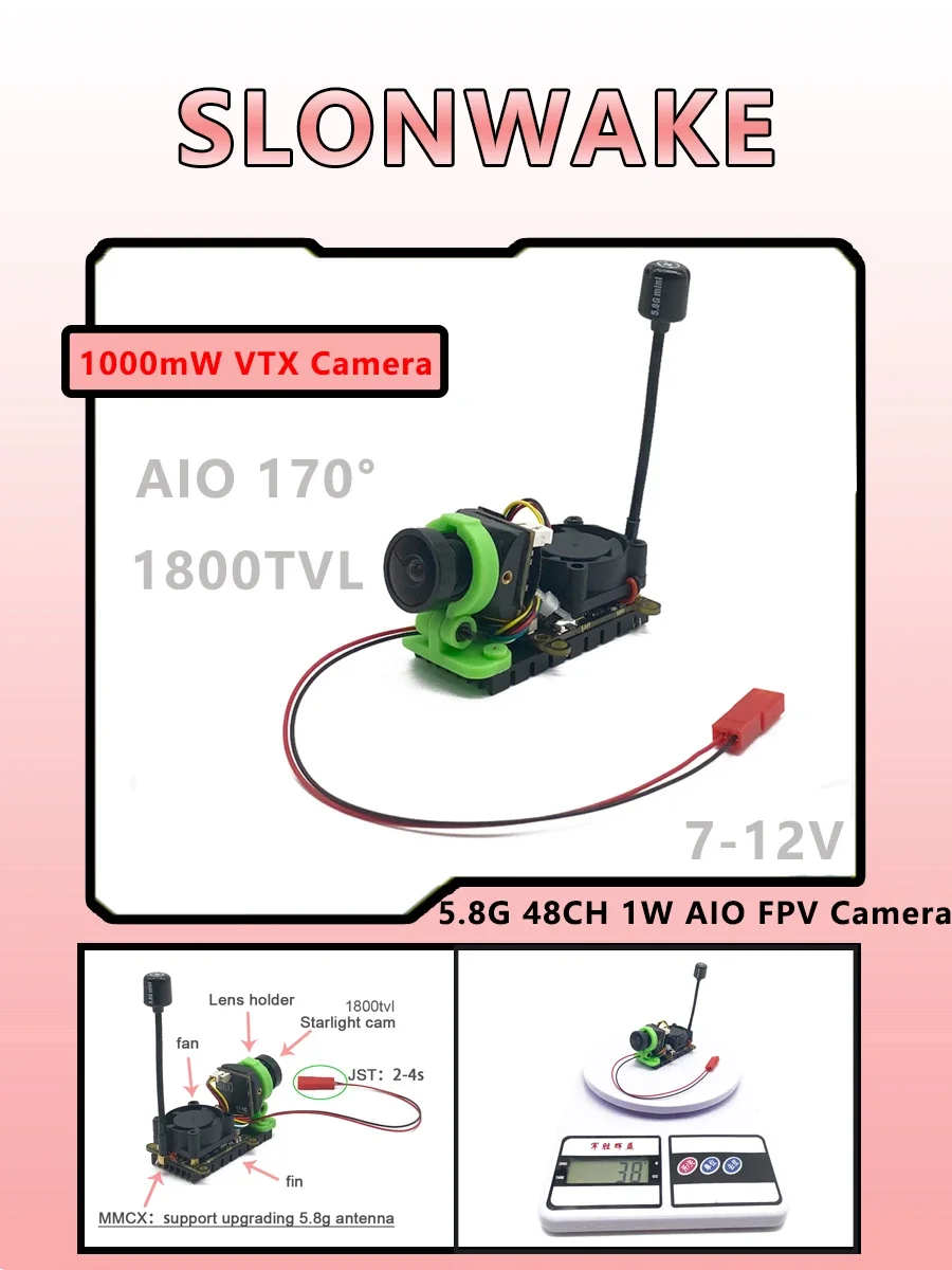 كاميرا SLONWAKE 5.8G 48CH 1000mW VTX 1800TVL Starlight HDR AIO للطقس الكامل ليلا ونهارا FPV لطائرة FPV كوادكوبتر بدون طيار