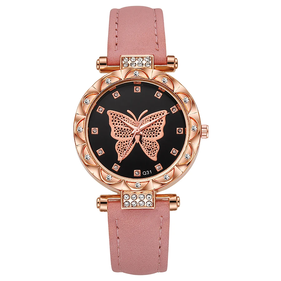 Foreign trade new design listed abrasive leather watch butterfly series rhinestone women's watch