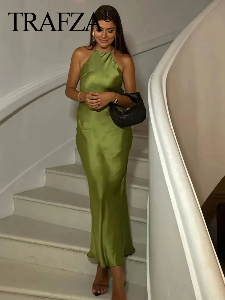 HH elegante satijnen slip lange jurk voor dames zomermode effen sexy backless jurken vrouwelijke mouwloze slanke feestjurk