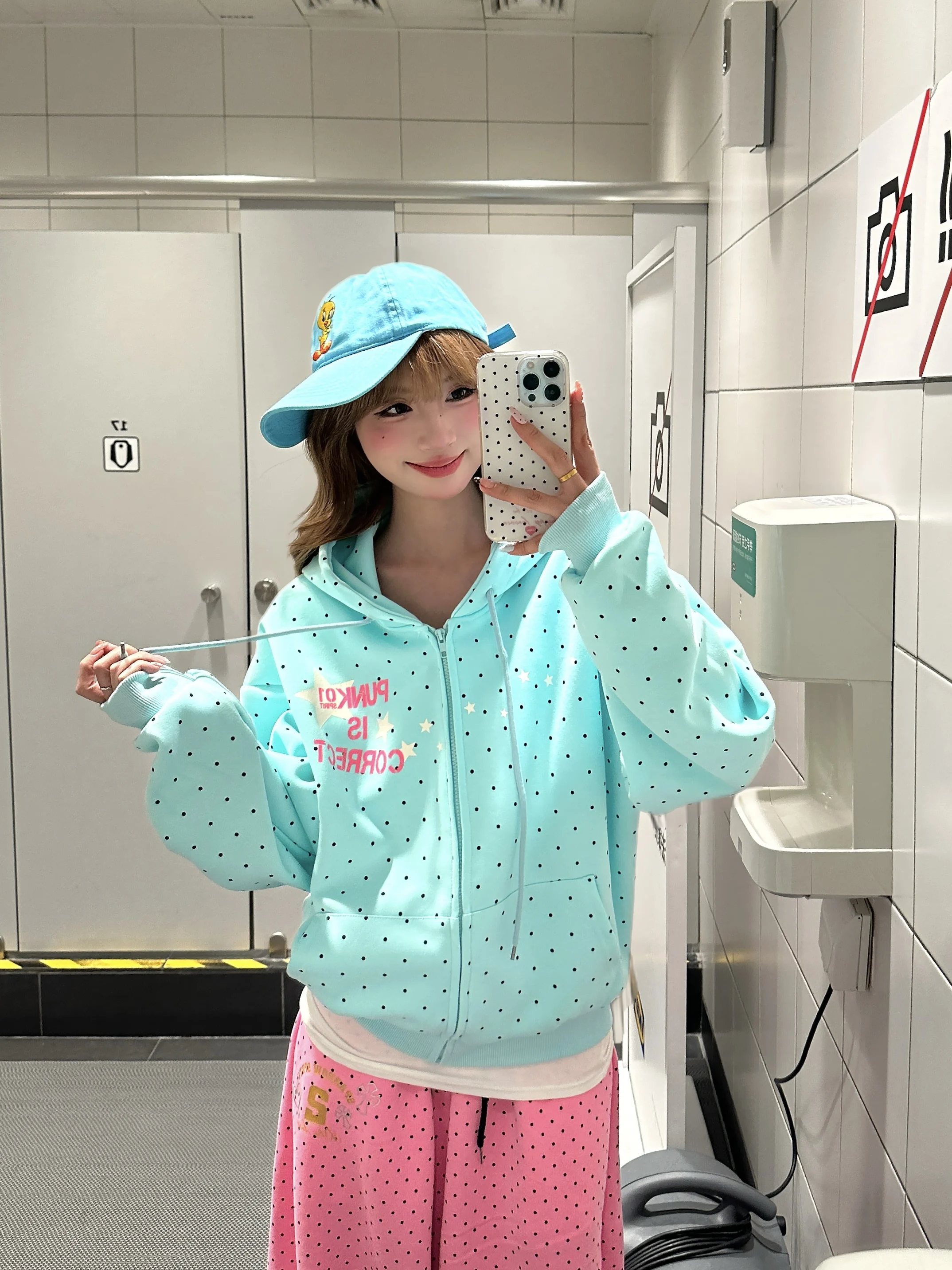 

Женская толстовка BeOurRule в американском стиле с принтом в горошек и звезды, весна-осень, свободный крой, повседневная, из смесового хлопка и полиэстера