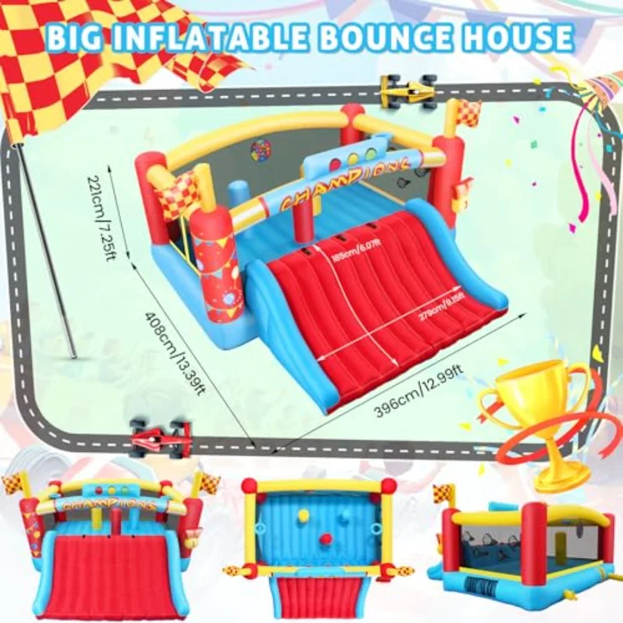 Big Inflatable Bounce House for Big,13FT Outdoor Inflatable Bouncers with Blower, Double Basketball Hoop, Throw Ball Game, Punc