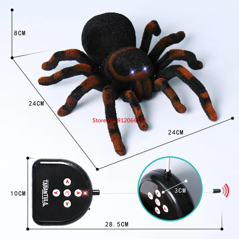 Electronic Animal pet Remote Control tarantula Eyes Shine smart black Spider Robot Halloween RC Tricky Prank Scary Toy Kid  gift