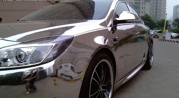 لمط الكروم الفضة الفينيل التفاف الهواء الإصدار سيارة ملصق ذاتية اللصق فيلم لفة DIY بها بنفسك الديكور الكروم مرآة فيلم التفاف