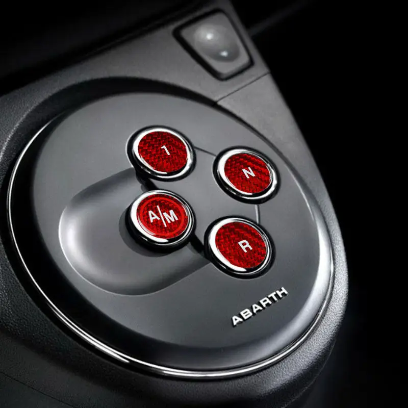 

Real Carbon Fiber 4pcs Red/Black Car Accessories Gear Shift Button Cover Trim For Fiat 500 Abarth 595 695 2012-2024