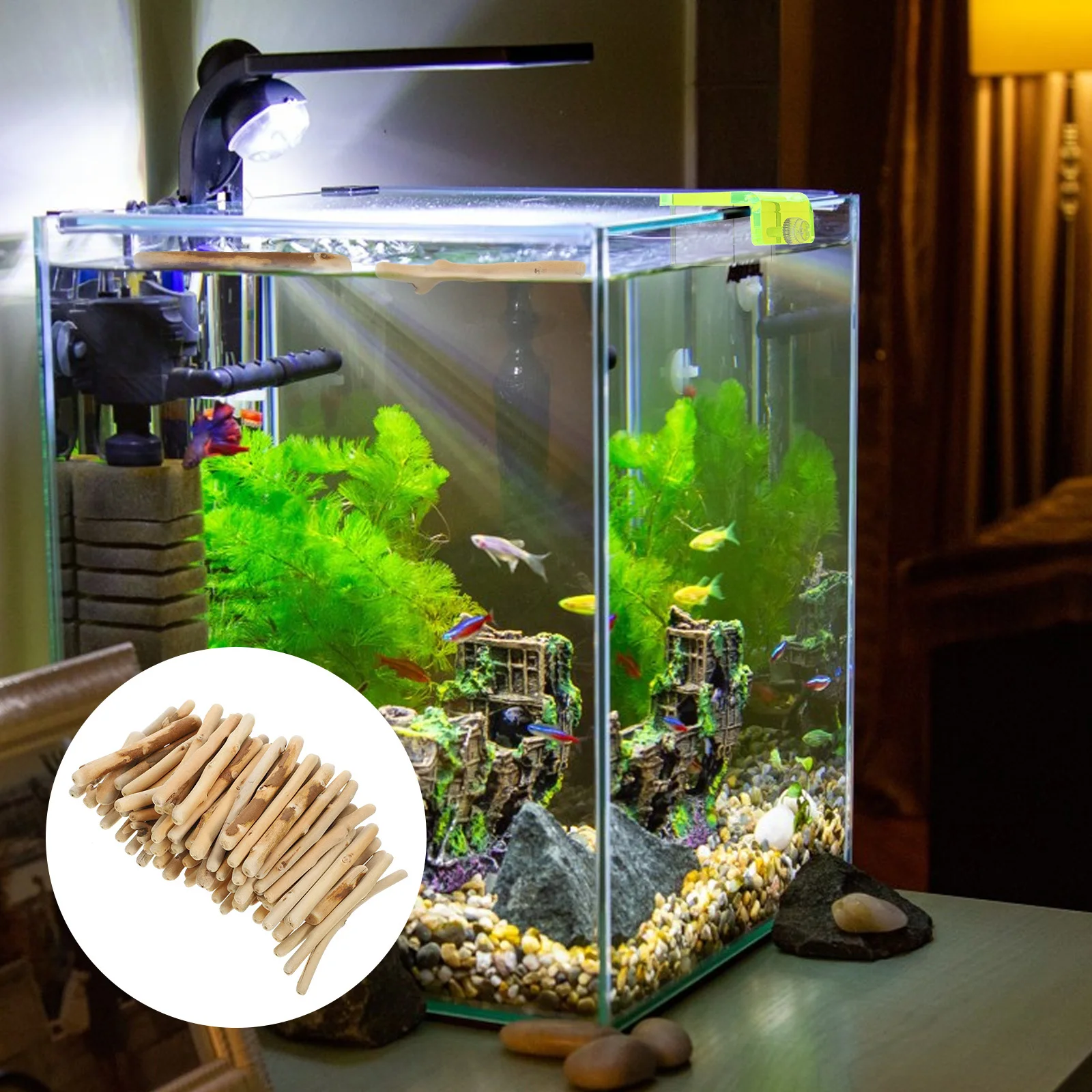 

1 set 1 Set Of Long Natural Driftwood Decoration For Fish Tank Real Wood Aquarium Ornament Ph Buffering Planting Moss Fish Tank