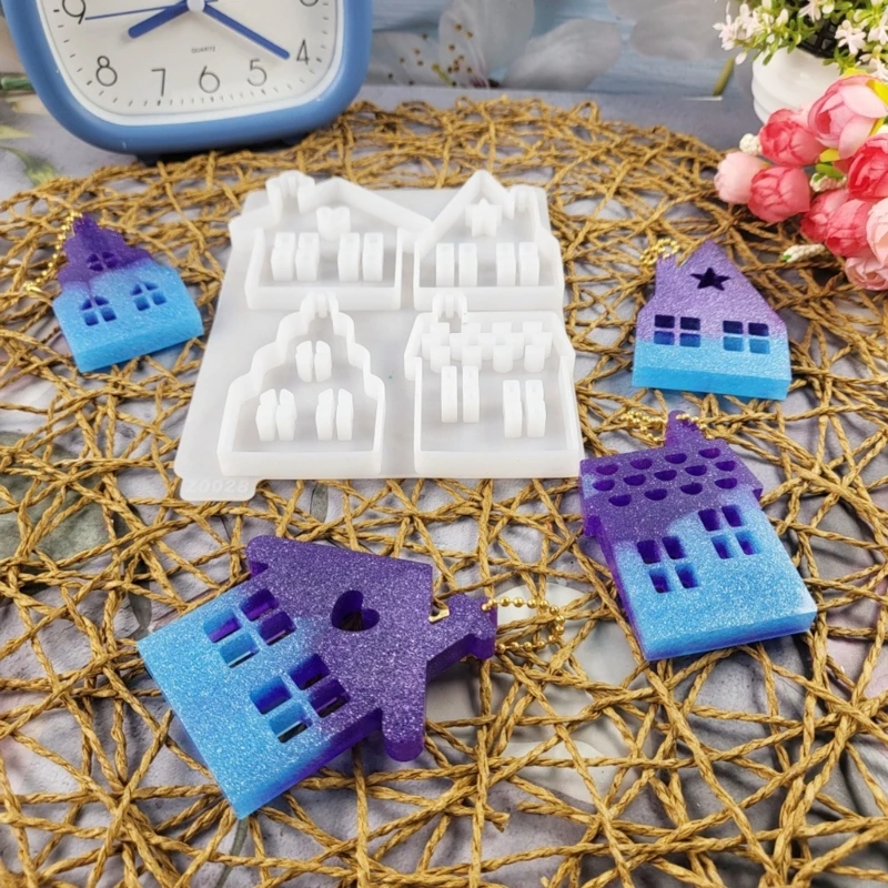 Silicone Mold for Creating Unique House Keychains and Charm Epoxy Resin Key Chain Mould Stylish Jewelry Making Tool C1FC