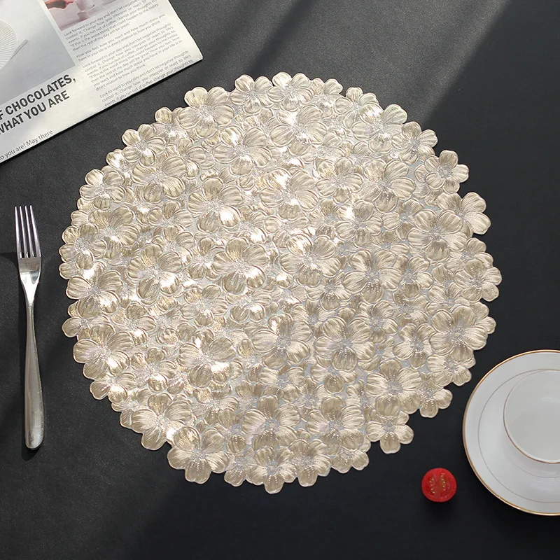 6/4pcs Small Flower Patterned Placemats PVC Hot Stamping Waterproof Oil Insulated Tea Coffee Coaster Dining Table Decorative Mat