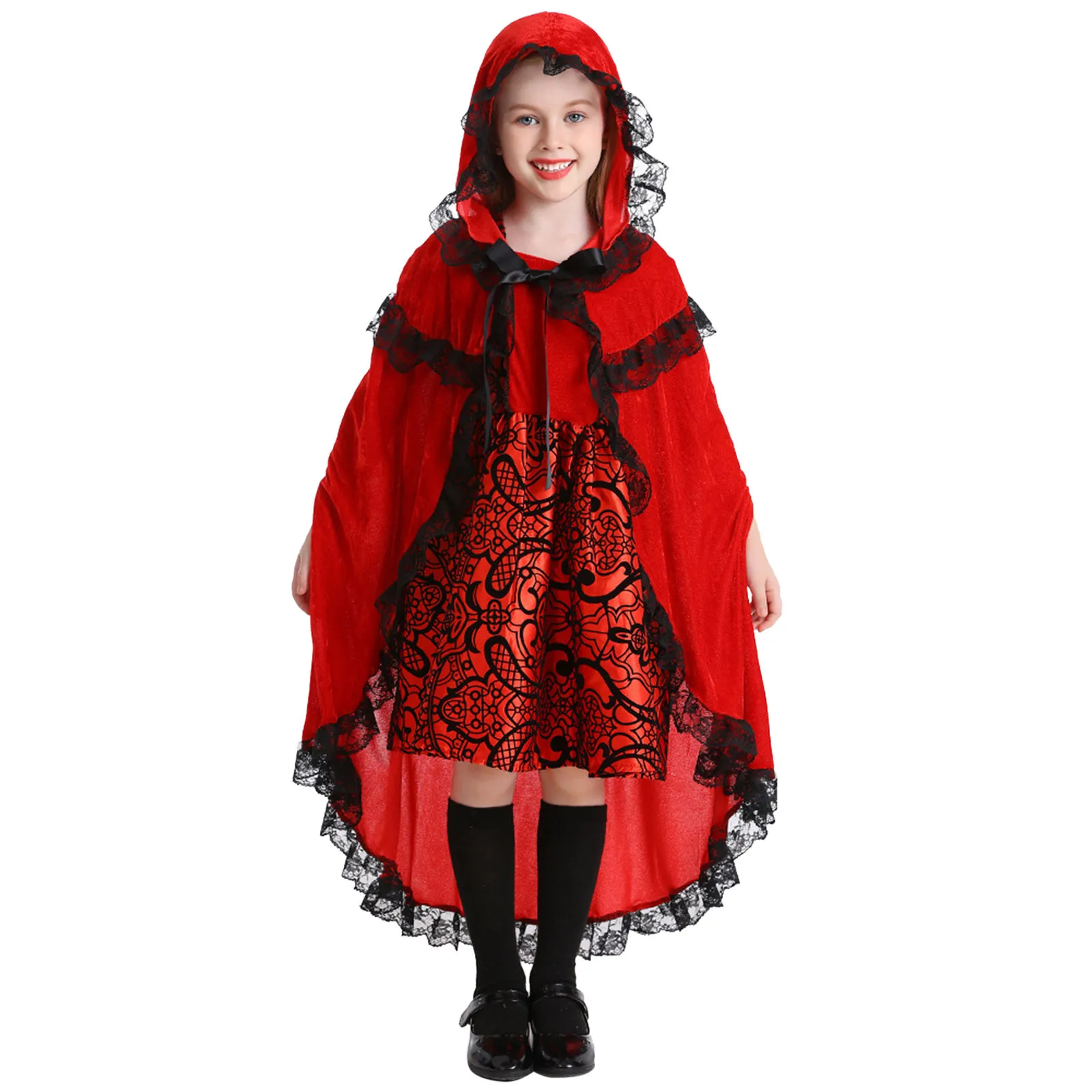 Girls Halloween Little Red Riding Hood Costumes Kids Children Fairy Tales Cosplay Carnival Purim Christmas Role Play Party Skirt