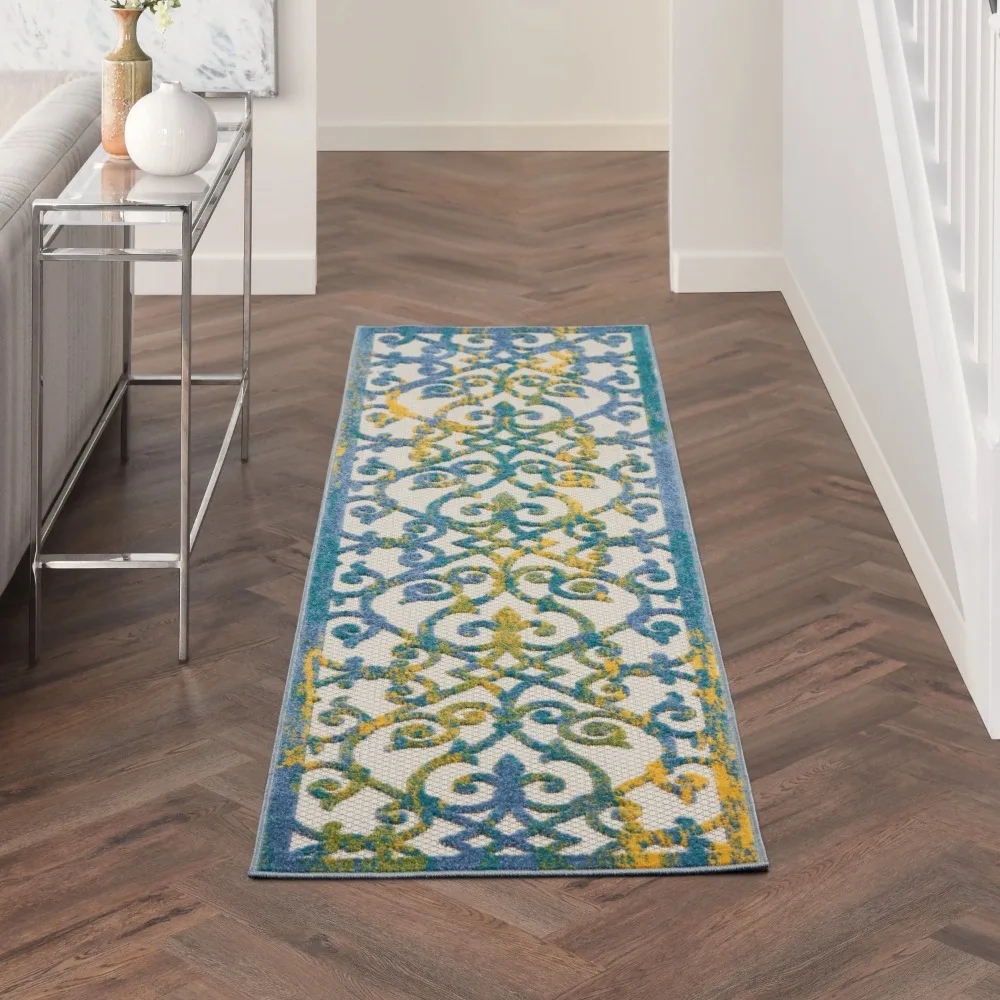 

Aloha Indoor/Outdoor Ivory Blue 2'3 x 8' Area Rug, (2x8)