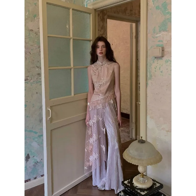

New Chinese-style Fairy Slit Irregular Cheongsam Dress Rare and Super Fairy-like Gentle and Elegant Dress Flowing Dress Fashion