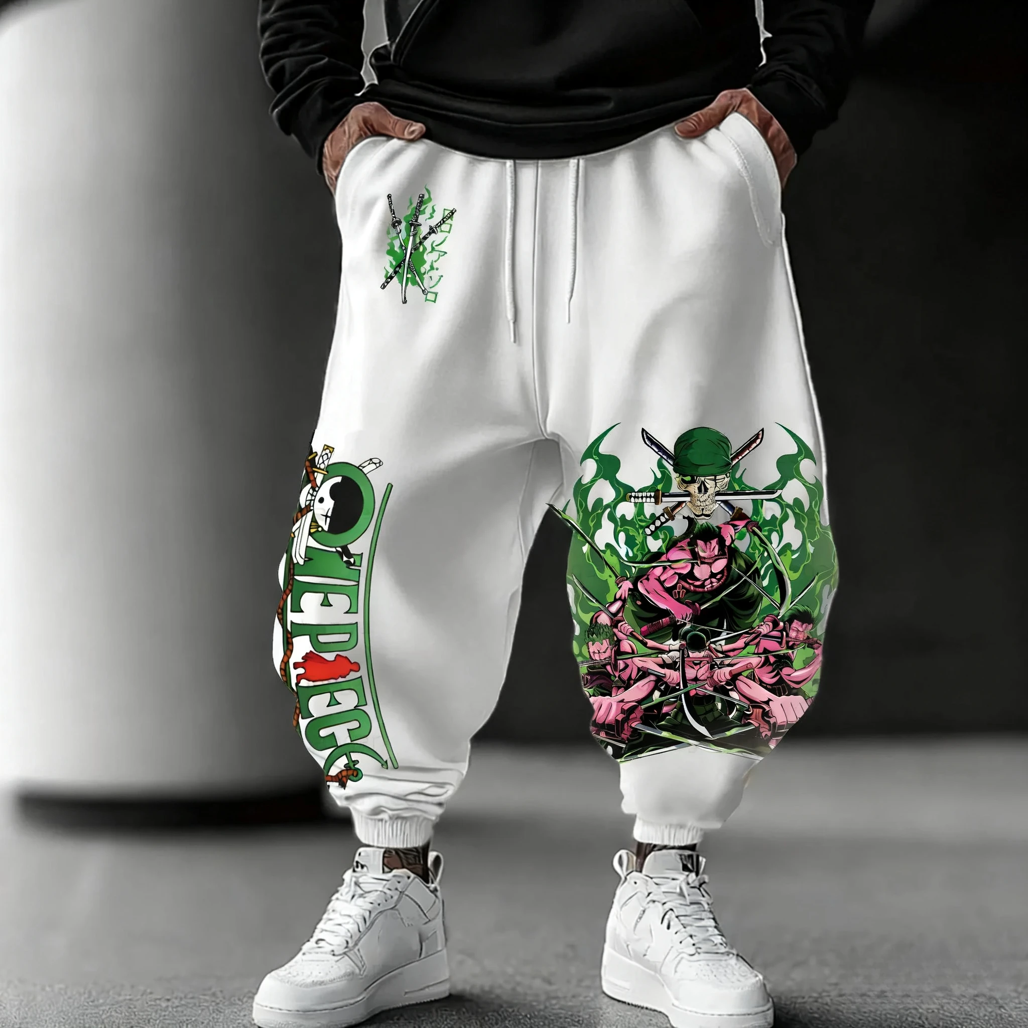 ONE PIECE Anime Roronoa Zoro Printed Sweetpants 2025 Autumn/Winter Men's New Hip Hop Trend Y2K Casual Loose Sports Tapped Pants