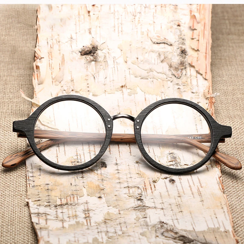 CHFEKUMEET High Quality Round Wooden Eyewear Frames Spectacle Clear Lenses Glasses Women Men Prescription Optical Glasses Frame