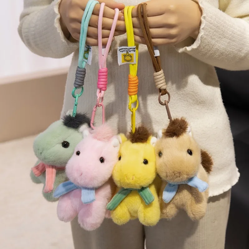 

Plush Pony Bag Charm Keychain Cute Stuffed Horse Pendant, Kawaii Animal Accessory For Backpack Purse Car Keyring Daily Decor Gif