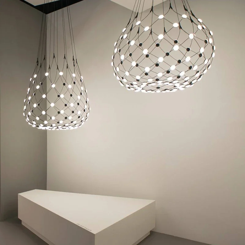 Imagem -04 - Nordic Designer Led Lustres com Rede de Pesca Lustres Lâmpada Pingente Preto e Branco Luminária Sala de Estar Sala de Jantar