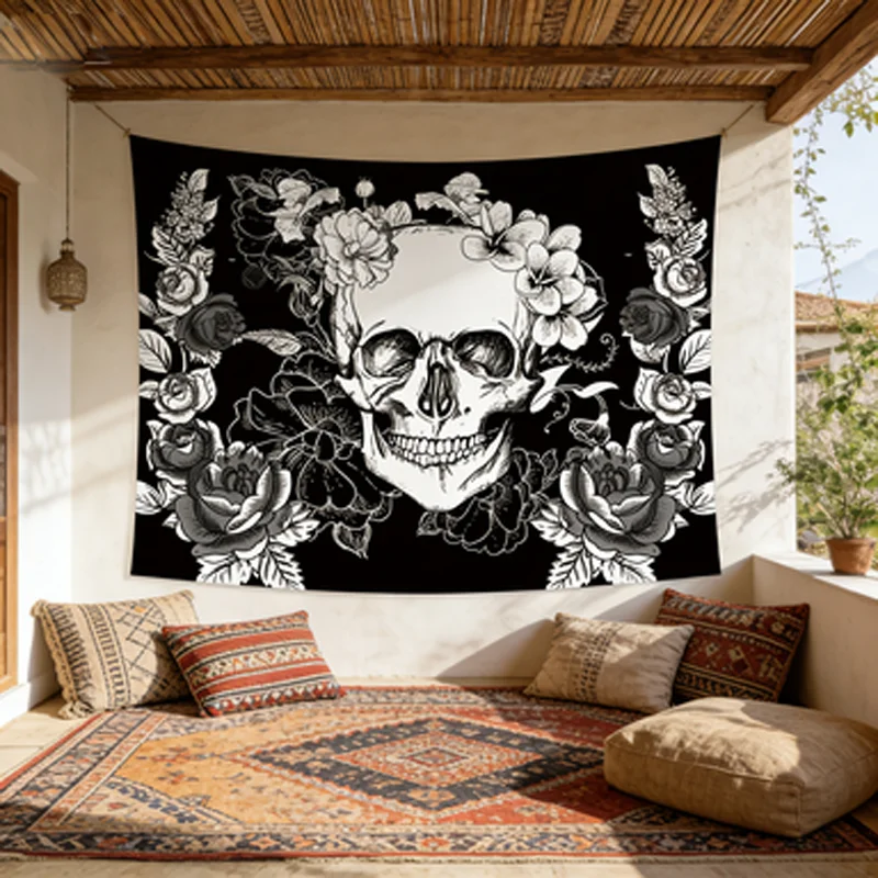 Polyester-Wandteppich mit gotischem Totenkopf-Design, vielseitig einsetzbar, als Wandbehang für Zuhause und Wohnheim, kreatives Geschenk