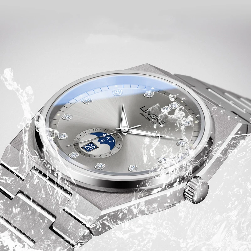 LINGKE orologio meccanico con zaffiro di lusso di marca per uomo in acciaio inossidabile settimana della moda data movimento MIYOTA orologi automatici da uomo