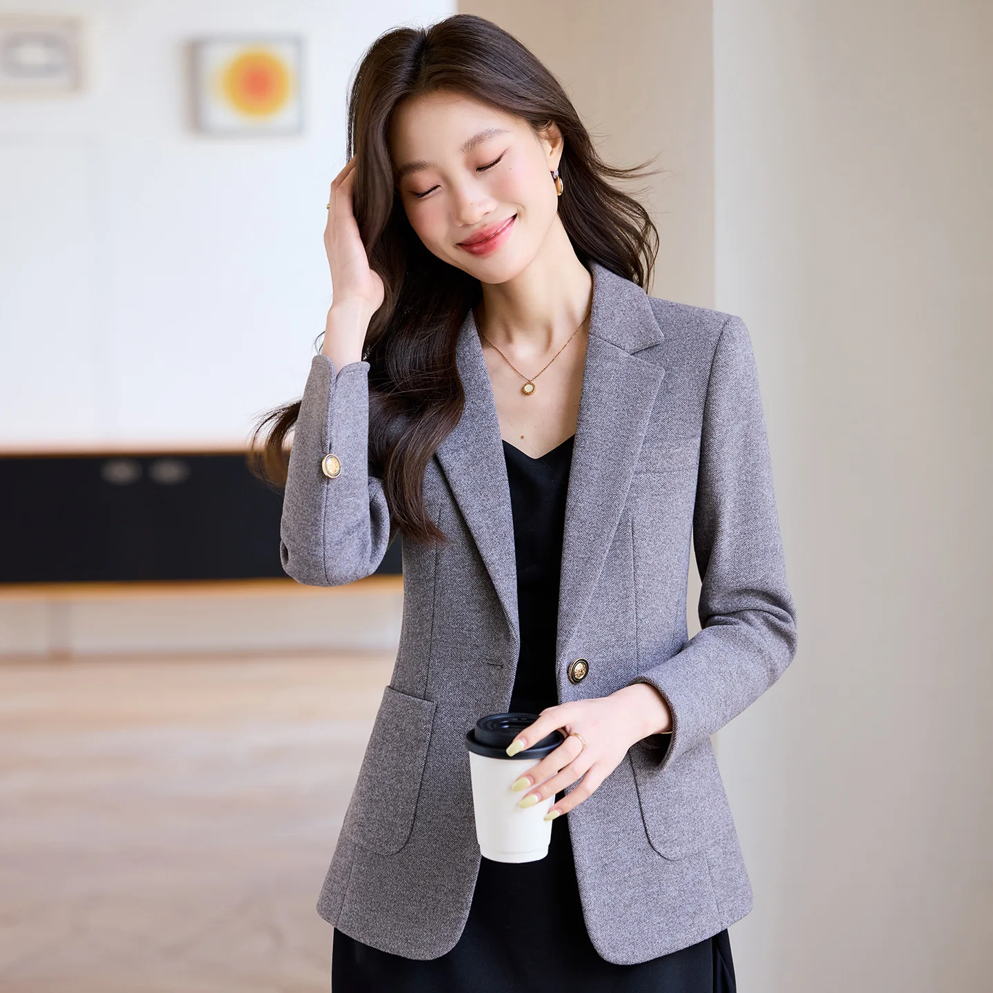 ウールブレザー レディースジャケット 2025年 春秋新作 カジュアル プロフェッショナル スーツコート 女性用トップス ビジネス オフィス レディース フォーマルコート