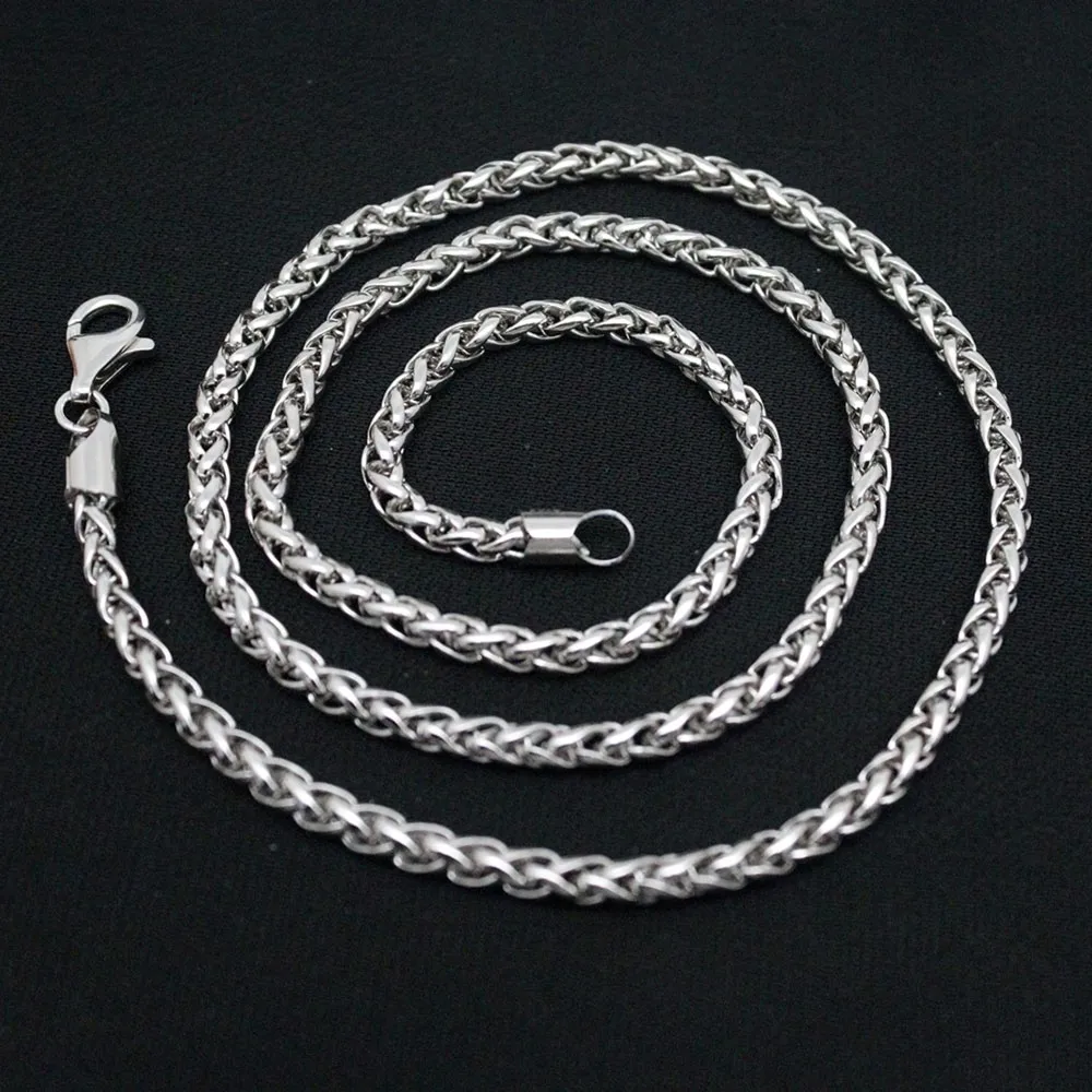 

Real Solid 925 Sterling Silver Chain Men Lucky 4mm Wheat Lobster Clasp Necklace 27g/55cm