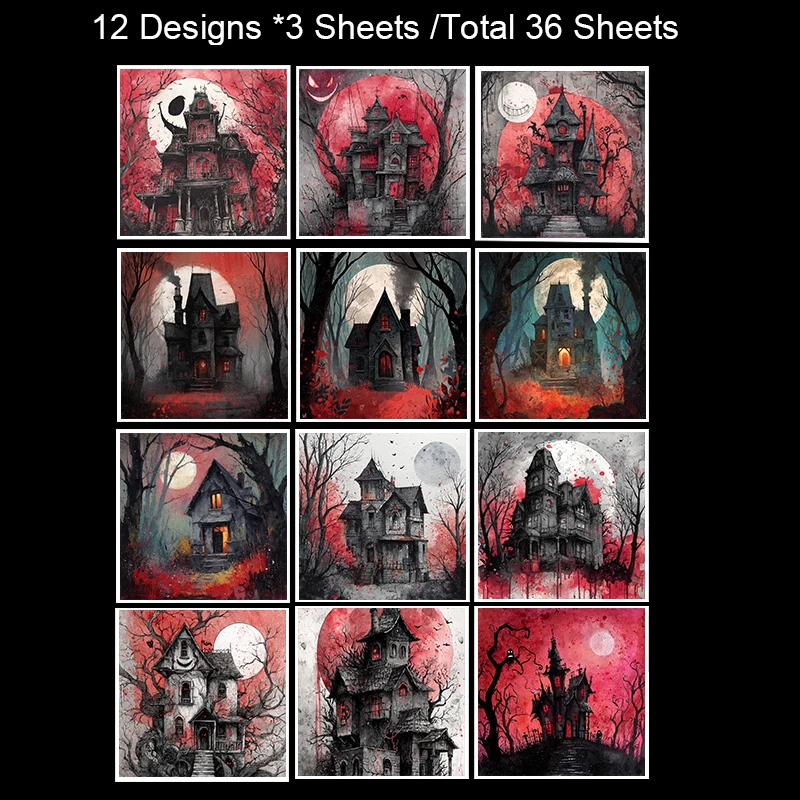 36 Sheets 6"x6" Scrapbook Paper Pack: Vintage Typography & Ink Wash Prints for Scrapbooking, Origami & Retro Junk Journal .