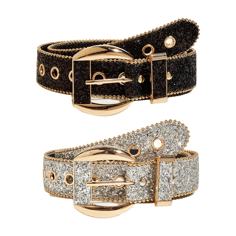 

Vintage Rhinestone Waist Belts for Women Wide Buckle Belt for Jeans Waistband