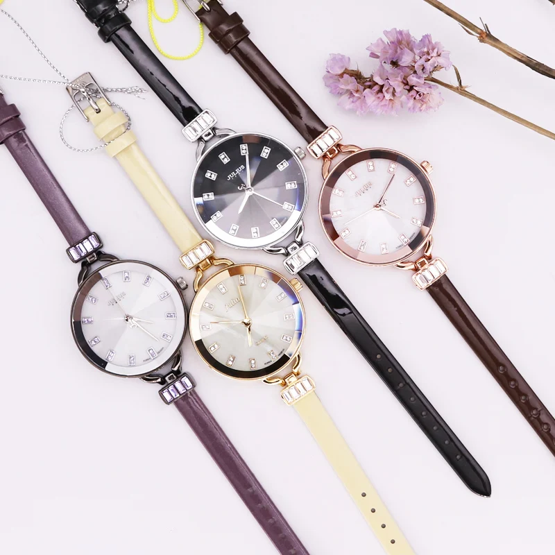 Montre à quartz en nacre pour femme, grand cadran, bracelet en cuir tressé, cadeau pour fille, pas de boîte, Julius Lady, mode japonaise, heures