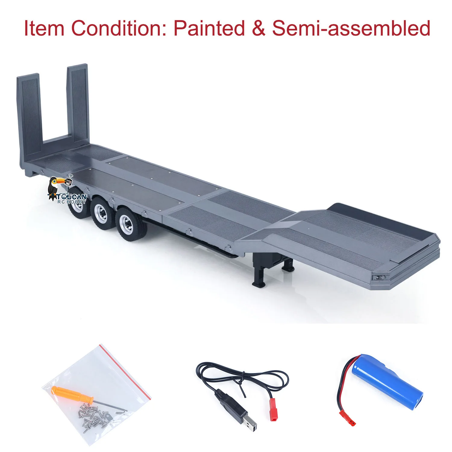 

US Sale 73.5CM Plastic Semi Trailer Flatbed 1502 for 1/18 Radio Tractor Truck HUINA 1501 Electronic Support Legs Tail Board