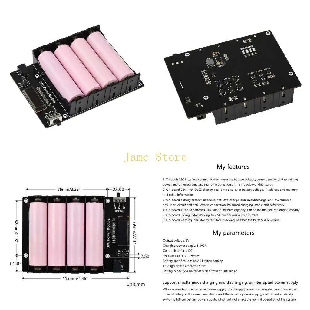 

LX0B Powerful UPS Power Modules with 0.91in OLED for Jetson UPS V5 Power Supply Integrated Protect Circuit Long lasting