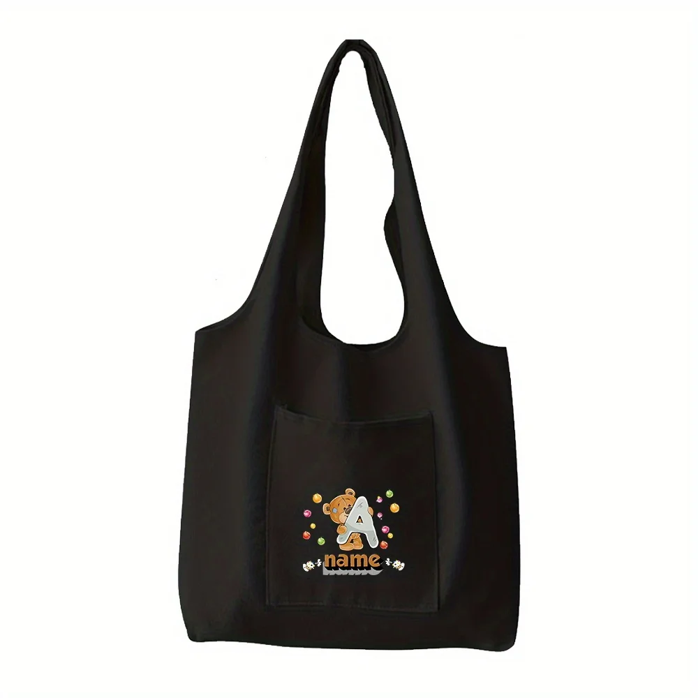 Personalized Customization Name Black Shoulder Bag Women's Shopping Bag Large Capacity Storage Bag Customized Product