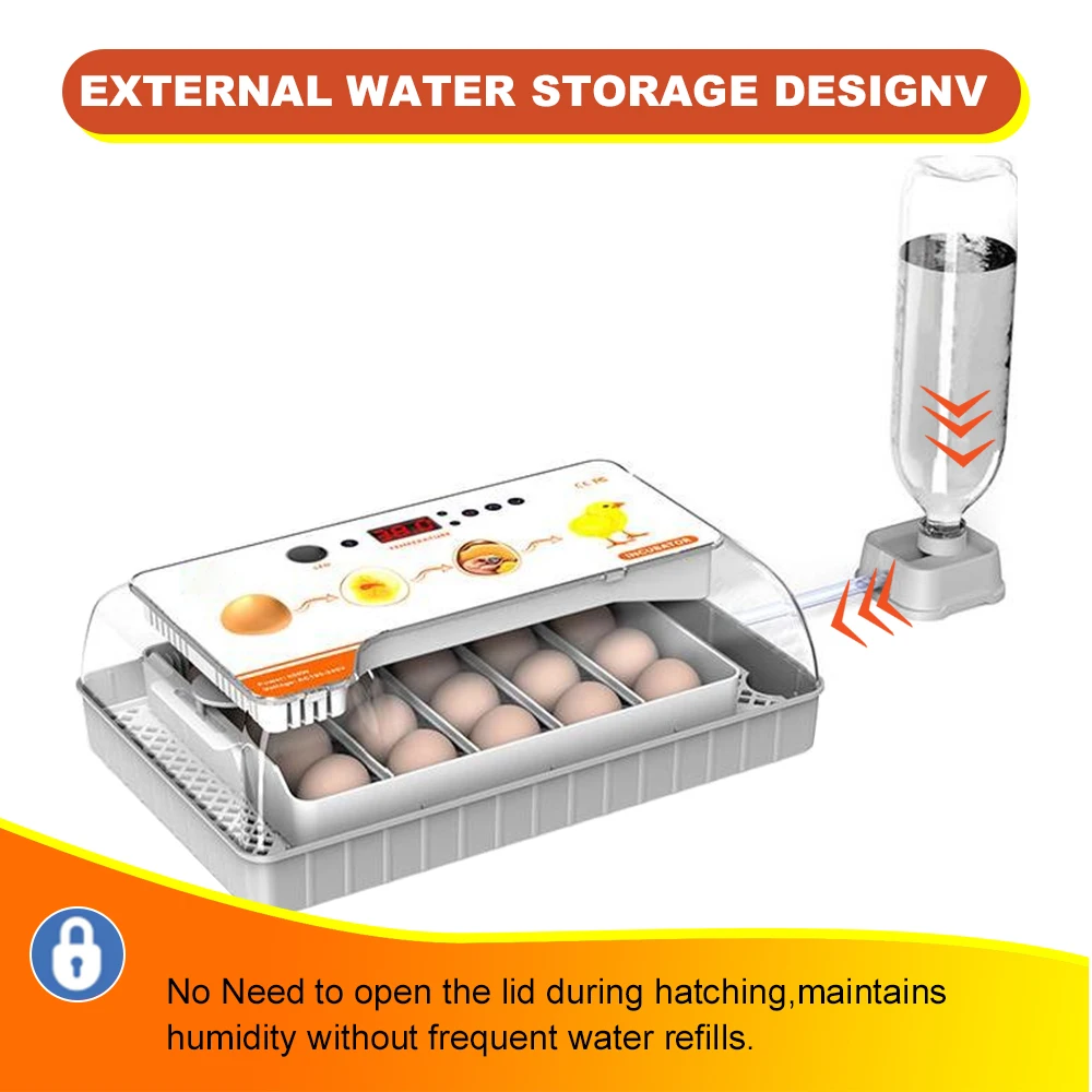 Hatching Eggs Automatic Egg Turning 20 Eggs LED Display Screen  Temperature Control Transparent Cover for Poultry Breeders