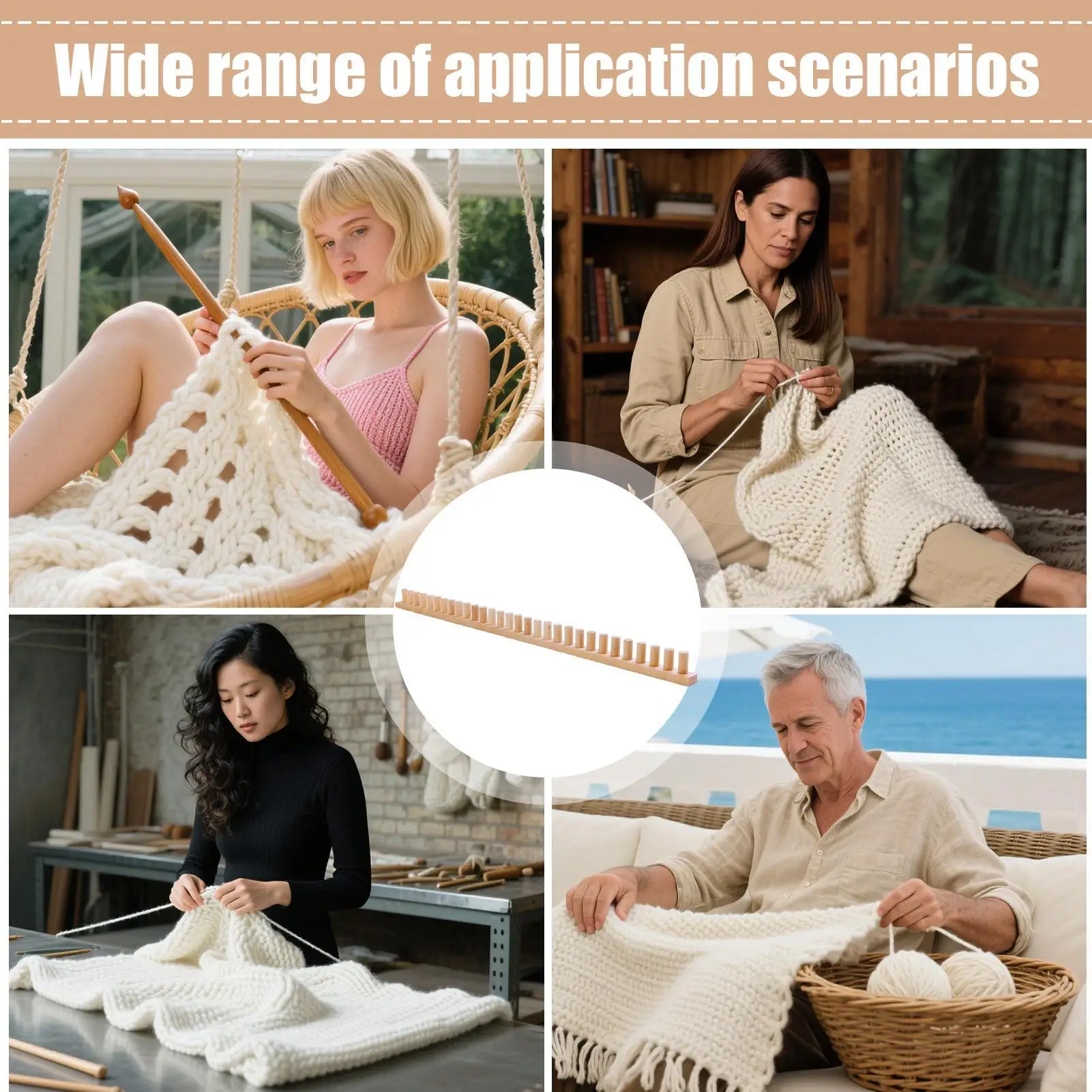 

Wooden Blanket Knitting Frame Adjustable Size Hand Knitting Crochet Frame No Needles Required For Throw Blankets